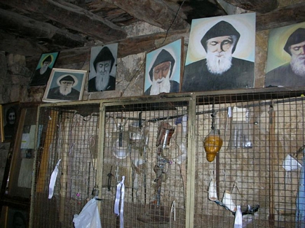 Miracles and wonders. Items left behind as evidence of healings in the birthplace of St. Charbel.