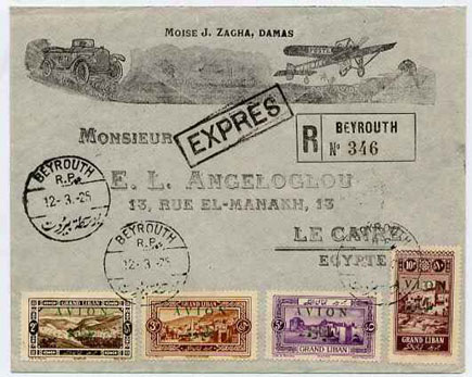 PostCard Lebanon to Egypt 1925