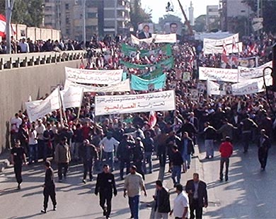 Tens of thousands of protesters gather in Beiruts Martyrs Square.