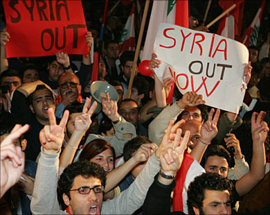 Tens of thousands of protesters gather in Beiruts Martyrs Square.