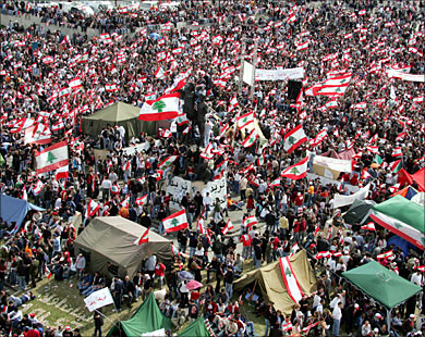 Tens of thousands of protesters gather in Beiruts Martyrs Square.