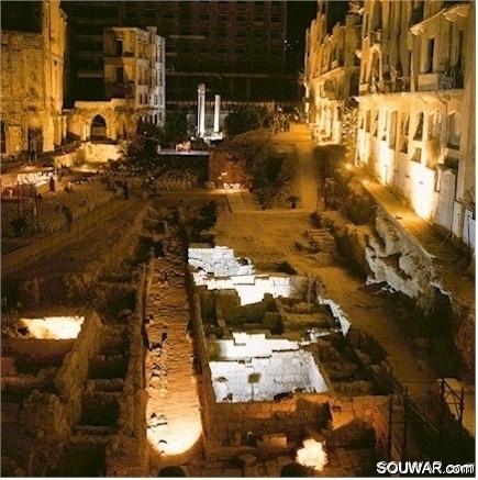 The ruins at night