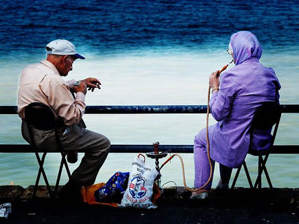 Couple taking coffee at Raouche