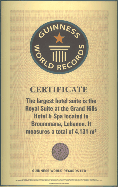 Guinness Book of World Records, Largest Hotel Suite In Lebanon