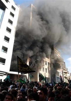 Beirut Palestinians Demonstrators set fire to Danish consulate