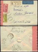 Lebanon 1941 Registered Censored envelope to the French Soudan